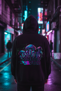 Bio-Tech Mushroom Hoodie lifestyle shot - bright neon purple and teal